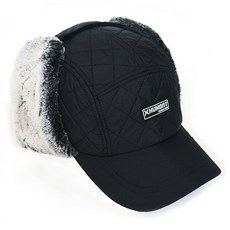 HUMONT 中性款菱形絎縫保暖遮耳飛行帽, 黑色