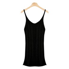 針織女款飾帶透視V領針織長版Pordin背心