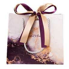 Maket Gamseong 大理石金色圖案雙色緞帶購物袋, 金色紫色, 10個