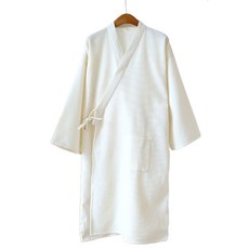 UNHAVE 寬鬆綁帶鬆餅格浴袍 L, 1個, 米色