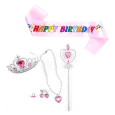 파티쇼 생일 파티 티아라 어깨띠 핑크공주 액세서리 6종 세트, 혼합색상, 1세트