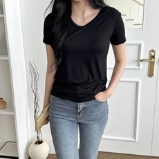 페이퍼먼츠 여성용 브이넥 데일리 모달 반팔 티셔츠 22724 J