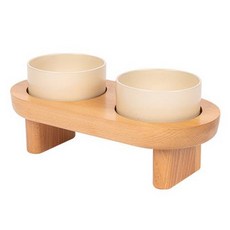 PETRIUM 寵物雙孔餐桌 + 陶瓷碗2入組, 1套, 象牙白