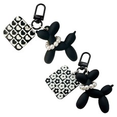 URBAN CAR 深黑狗狗棋盤格鑰匙圈 2款組, 花朵, 愛心, 1套