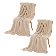 Ganji Life 大型蓬鬆珊瑚絨海灘浴巾, 米色, 2個