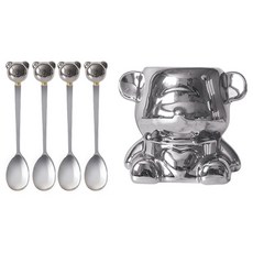 萊姆橄欖 熊熊珍珠茶匙組, 銀色, 茶匙 4入 + 茶匙筒, 1套