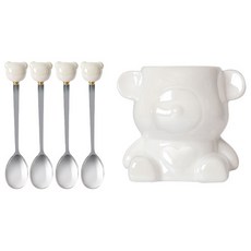 萊姆橄欖小熊珍珠茶匙組, 白色, 茶匙 4入 + 茶匙筒, 1套