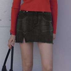 키르시 여성용 지퍼 포인트 데님 미니 면 스커트