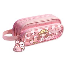 DOnG-A Pms 3格可愛少女手提大容量收納包型鉛筆盒, 1個, 蜜桃蛋糕