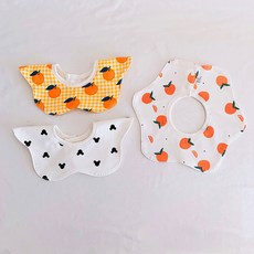 HARAROI 嬰幼兒領巾式圍兜 黃色格紋 橘色 3件組