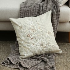 아망떼 홈데코 데이플라워 자수 쿠션커버 + 솜 세트, 라이트 베이지