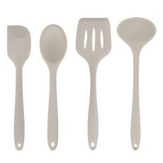 LILIVE 矽膠料理工具4件組, 料理匙 + 刮刀 + 鍋鏟 + 湯勺, 1套, 摩卡灰色