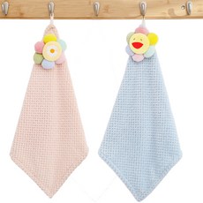 S&Q 可愛花朵擦手巾2件組, 粉紅色, 藍色, 1套