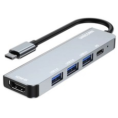 유니콘 5IN1 HDMI C타입 USB 멀티허브 4K 미러링 PD 충전 87W TCH-P20, 그레이, 1개