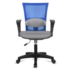 체어포커스 레오 고급 대요추형 블랙바디 3각팔 패브릭 의자 L13, 그레이 + 블루