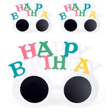 PartyPang 圓形2層HAPPY BIRTHDAY生日眼鏡, 白色, 3個
