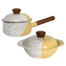 Ardin France IH感應爐適用琺瑯鍋具組, 黃色+黃色, 單柄鍋 18cm+雙耳鍋 22cm, 1組