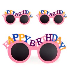 PartyPang 圓形 HAPPY BIRTHDAY 生日眼鏡, 3個, 粉紅色