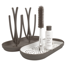 MOTHER-K 攜帶式奶瓶晾乾架 折疊式 FDA認證, 晾乾架主體 + 奶瓶刷 + 清潔劑分裝瓶, 摩卡可可