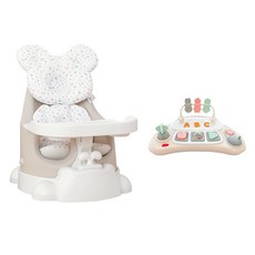 jellymom 嬰幼兒用 Muna 增高餐椅 + 推車 + 餐盤 + 2款Jelly + 玩具組, 1套, 奶油灰(椅子), 米色(玩具), Ggomi 花園(枕頭, 內襯)