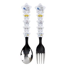 kitchen U 噗噗車立體握柄湯匙叉子組, 混合顏色, 1套, 湯匙 + 叉子