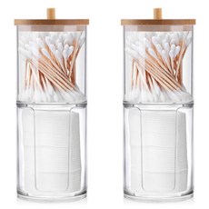 MONACO OLIVE 2層透明棉花棒化妝棉收納盒, 木質(單色), 2個