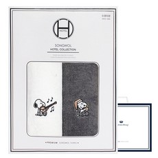 Songwol 松月 史努比 Mellow 簡約素色洗臉毛巾 170g 30支精梳棉 2入組 + 提袋, 隨機出貨, 1套