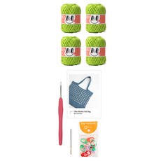 yarna DIY패키지 마켓 네트백 올리오 뜨개실 4p + 인쇄도안 + 코바늘 + 돗바늘 + 단수링 세트, 757 라이트그린, 1세트