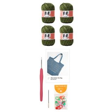 yarna DIY패키지 마켓 네트백 올리오 뜨개실 4p + 인쇄도안 + 코바늘 + 돗바늘 + 단수링 세트, 769 카키, 1세트