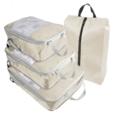 儀家生活館 雙拉鍊透氣行李壓縮收納包, 沙棕米, S(20 x 10 x 30cm)、M(25 x 10 x 35cm)、L(30 x 10 x 40cm)、鞋袋42 x 21cm