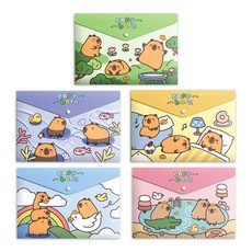 동아피엠에스 A4 똑딱이 캐릭터 자료 수납 봉투 파일 5종 세트, 카피바라, 1세트