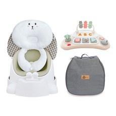 jellymom Wise Chair兔子5件組, 1組, 橄欖色(椅子）、棕色格紋(枕頭）