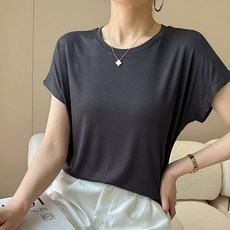 엘쏘 여성용 오버핏 U넥 무지 반팔 티셔츠