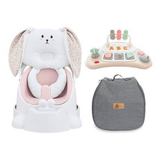 jellymom Wise Chair兔子5件組, 1組, 桃粉色(椅子）、桃花色(枕頭）