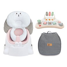 jellymom Wise Chair兔子5件組, 1組, 桃粉色(椅子）、格紋棕色(枕頭）