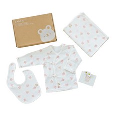 베이비앤아이 유아용 사계절 배냇저고리 + 속싸개 + 턱받이 선물세트, 용이핑크, 1세트