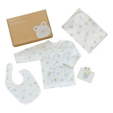 베이비앤아이 유아용 사계절 배냇저고리 + 속싸개 + 턱받이 선물세트, 용이블루, 1세트