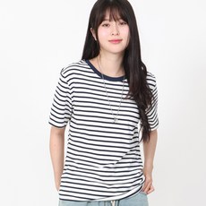 엘쏘 여성용 통기성 라운드넥 스트라이프 반팔 티셔츠