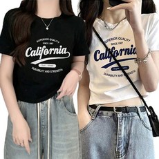 Elsso 女款加州字母印花短版短袖T恤2件組