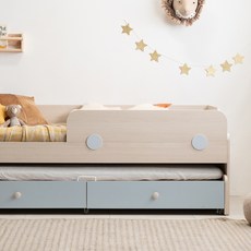 리바트 꼼므주니어 침대 안전가드 방문설치, 내추럴 + 블루