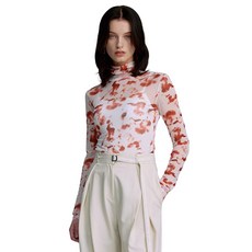 두칸 여성용 메쉬 프린트 목폴라 티셔츠