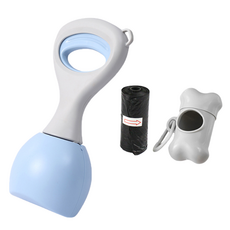 犬用戶外撿便夾組, 藍色(夾子)+隨機出貨(便袋), 1組