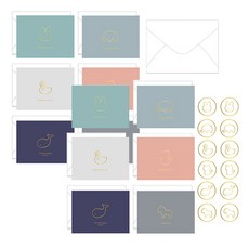 Maket Gamseong 現代簡約祝福問候語卡片 6款 2張 + 信封 12個 + 貼紙 6款 2張 套組, 動物系列, 1套