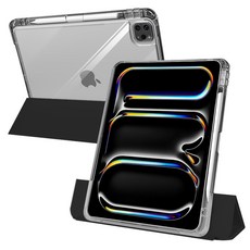 J-Road Shine Clear 可收納Apple Pencil滑動分離式平板電腦保護殼, 黑色, 1個