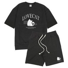 AiR Plane LOVECAT 寬鬆版型短袖大學T鬆緊帶短褲上下套裝
