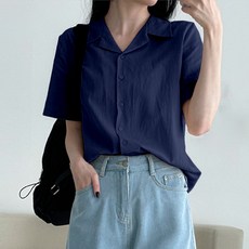 Dearlola 女款透氣棉麻開襟短袖襯衫 II_S021