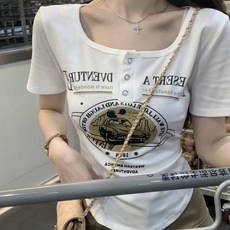 메이첼 여성용 스트랩 슬림핏 스퀘어넥 반팔 티셔츠 13315