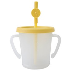 AGAFURA Magic系列雙耳防漏吸管杯 S 300ml+矽膠吸管+水果造型矽膠護嘴套組, 黃色(吸管杯)+隨機出貨(護嘴套), 1組