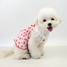 그루밍독 강아지 체리 레이스 나시 원피스, 핑크, 1개