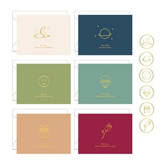 Maket Gamseong 禮物系列 現代簡約祝福問候卡片 6款 x 2p 組, 混合色, 1套